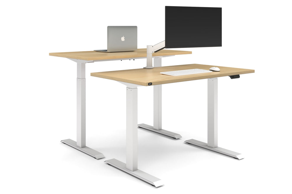 Just Right Height Adjustable 2 Person Bench Workstation [1400L x 700W]-white leg maple none