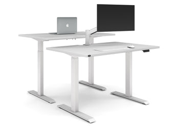 Just Right Height Adjustable 2 Person Bench Workstation [1400L x 800W with Cable Scallop] Jasonl white leg white none