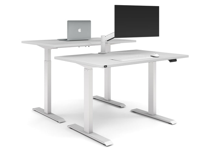 Just Right Height Adjustable 2 Person Bench Workstation [1400L x 800W with Cable Scallop] Jasonl white leg white none