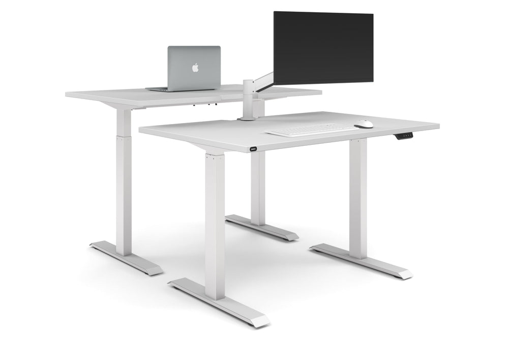 Just Right Height Adjustable 2 Person Bench Workstation [1400L x 800W with Cable Scallop]-white leg white none