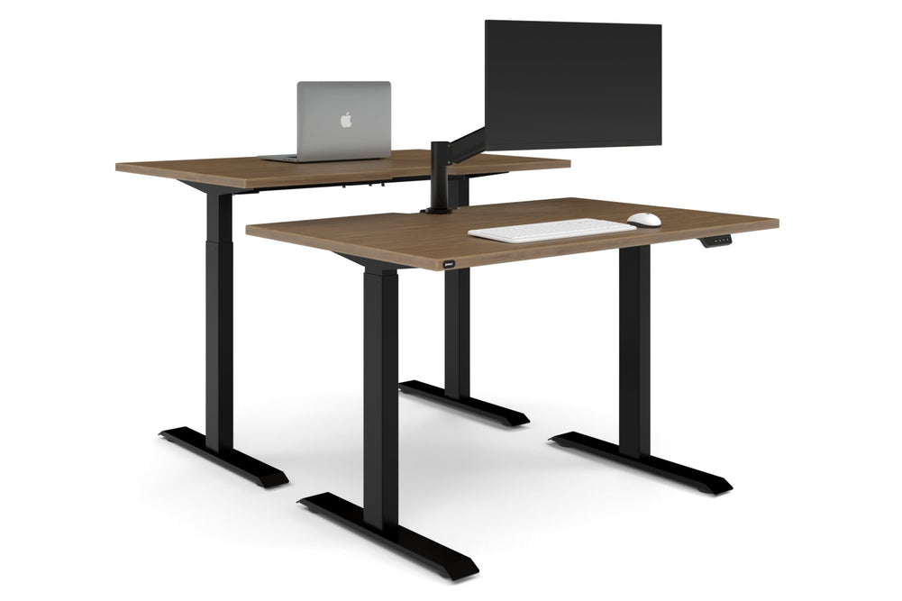 Just Right Height Adjustable 2 Person Bench Workstation [1400L x 800W with Cable Scallop]-black leg salvage oak none