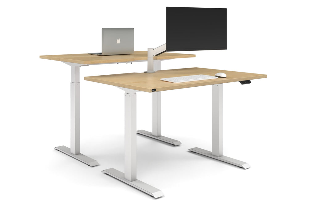 Just Right Height Adjustable 2 Person Bench Workstation [1400L x 800W with Cable Scallop]-white leg maple none