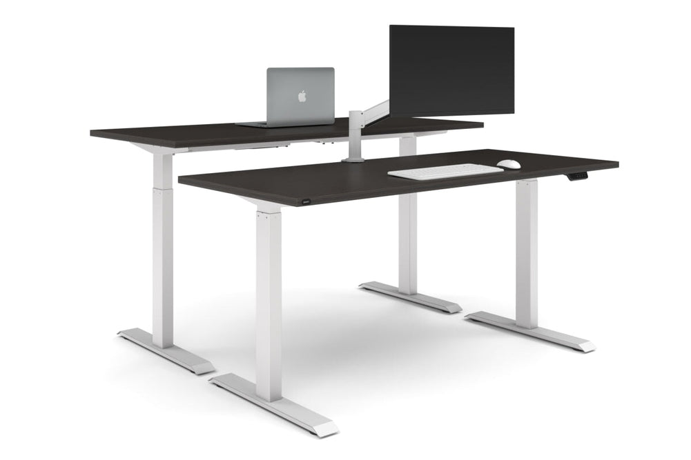 Just Right Height Adjustable 2 Person Bench Workstation [1600L x 700W]-white leg dark oak none