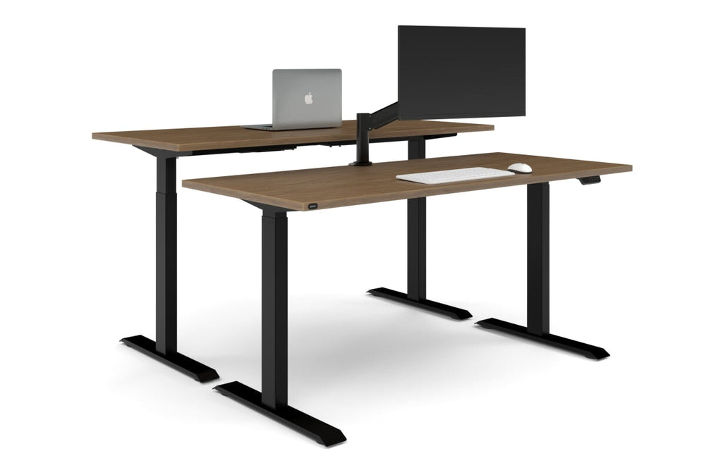 Just Right Height Adjustable 2 Person Bench Workstation [1600L x 700W]-black leg salvage oak none