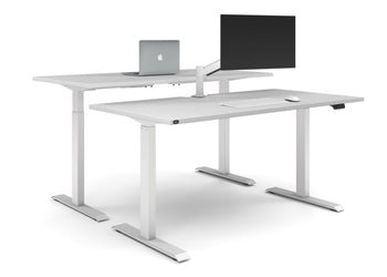 Just Right Height Adjustable 2 Person Bench Workstation [1600L x 800W with Cable Scallop] Jasonl white leg white none
