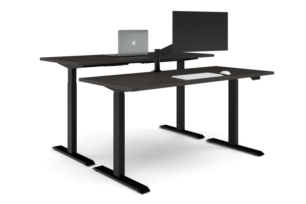 Just Right Height Adjustable 2 Person Bench Workstation [1800L x 700W]-black leg dark oak none