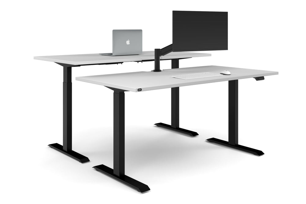 Just Right Height Adjustable 2 Person Bench Workstation [1800L x 800W with Cable Scallop]-black leg white none