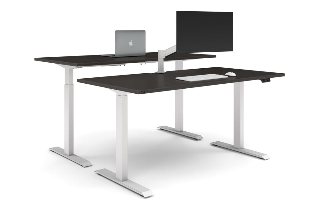 Just Right Height Adjustable 2 Person Bench Workstation [1800L x 800W with Cable Scallop]-white leg dark oak none