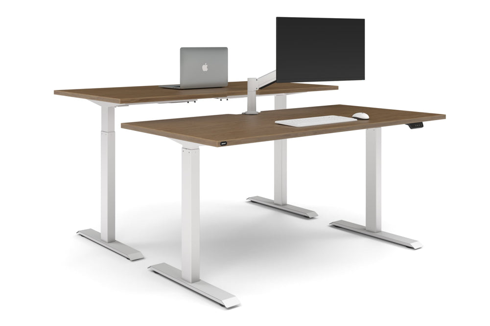 Just Right Height Adjustable 2 Person Bench Workstation [1800L x 800W with Cable Scallop]-white leg salvage oak none