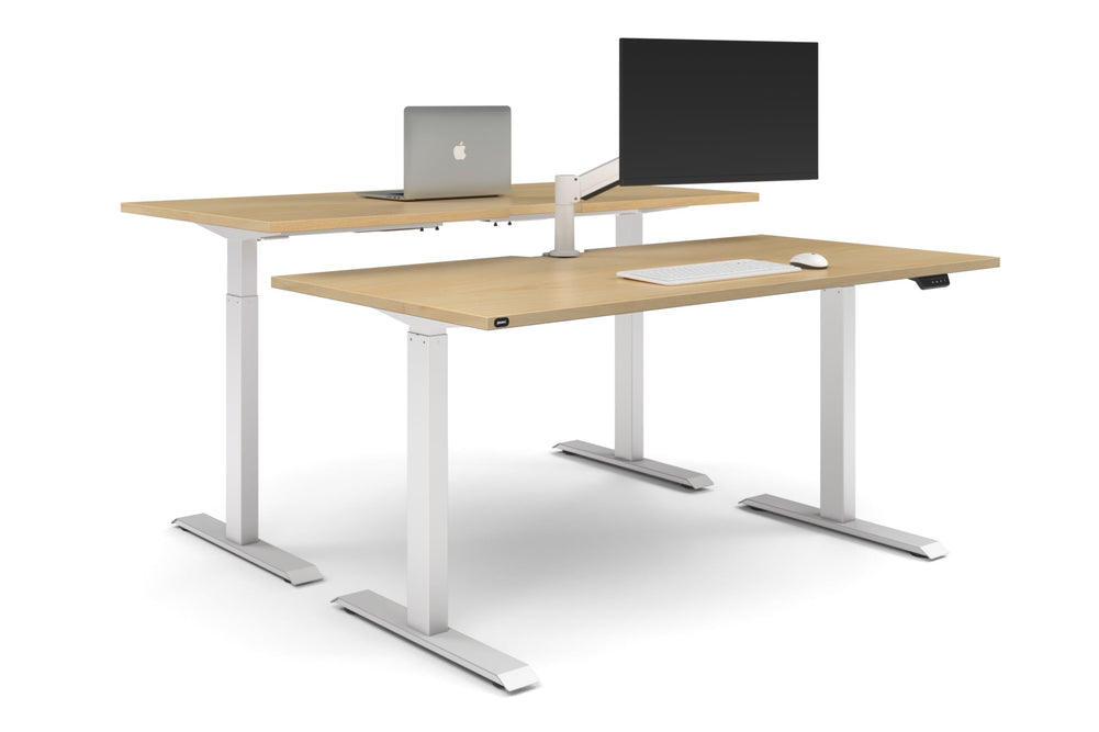 Just Right Height Adjustable 2 Person Bench Workstation [1800L x 800W with Cable Scallop]-white leg maple none