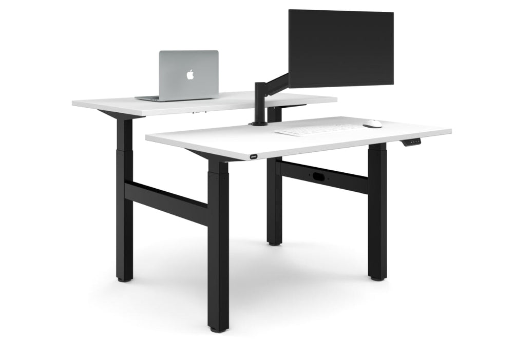 Just Right Height Adjustable 2 Person H-Bench Workstation - Black Frame [1200L x 700W]-white none none