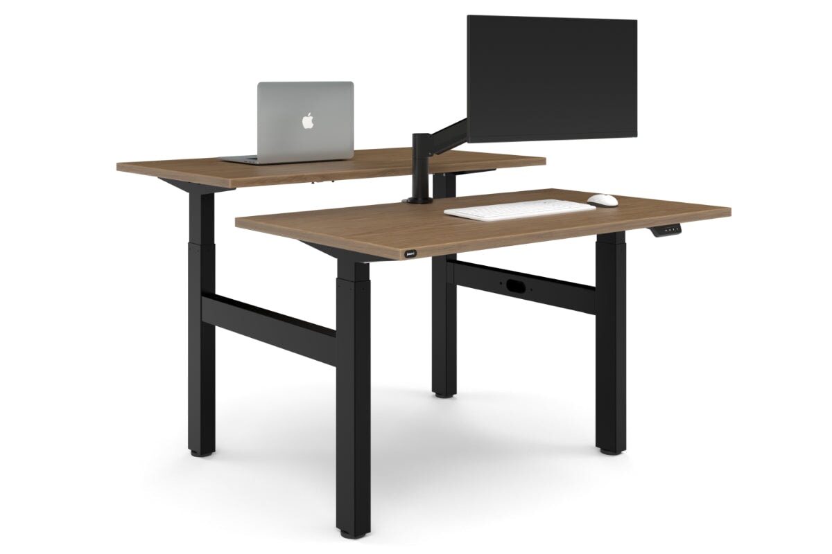 Just Right Height Adjustable 2 Person H-Bench Workstation - Black Frame [1200L x 700W]-salvage oak none none