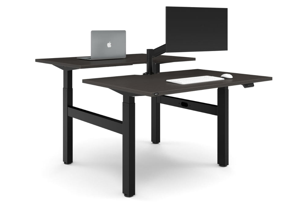 Just Right Height Adjustable 2 Person H-Bench Workstation - Black Frame [1200L x 800W with Cable Scallop]-dark oak none none