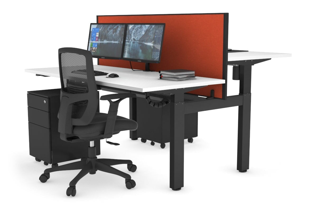 Just Right Height Adjustable 2 Person H-Bench Workstation - Black Frame [1400L x 700W] Jasonl white squash orange (820H x 1400W) black cable tray