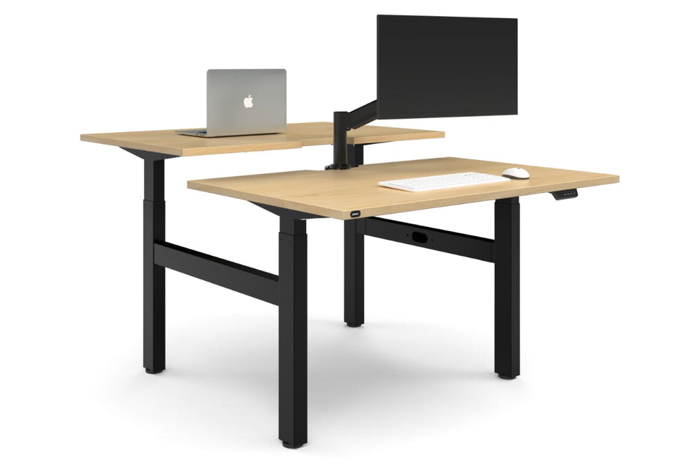 Just Right Height Adjustable 2 Person H-Bench Workstation - Black Frame [1400L x 800W with Cable Scallop]-maple none none