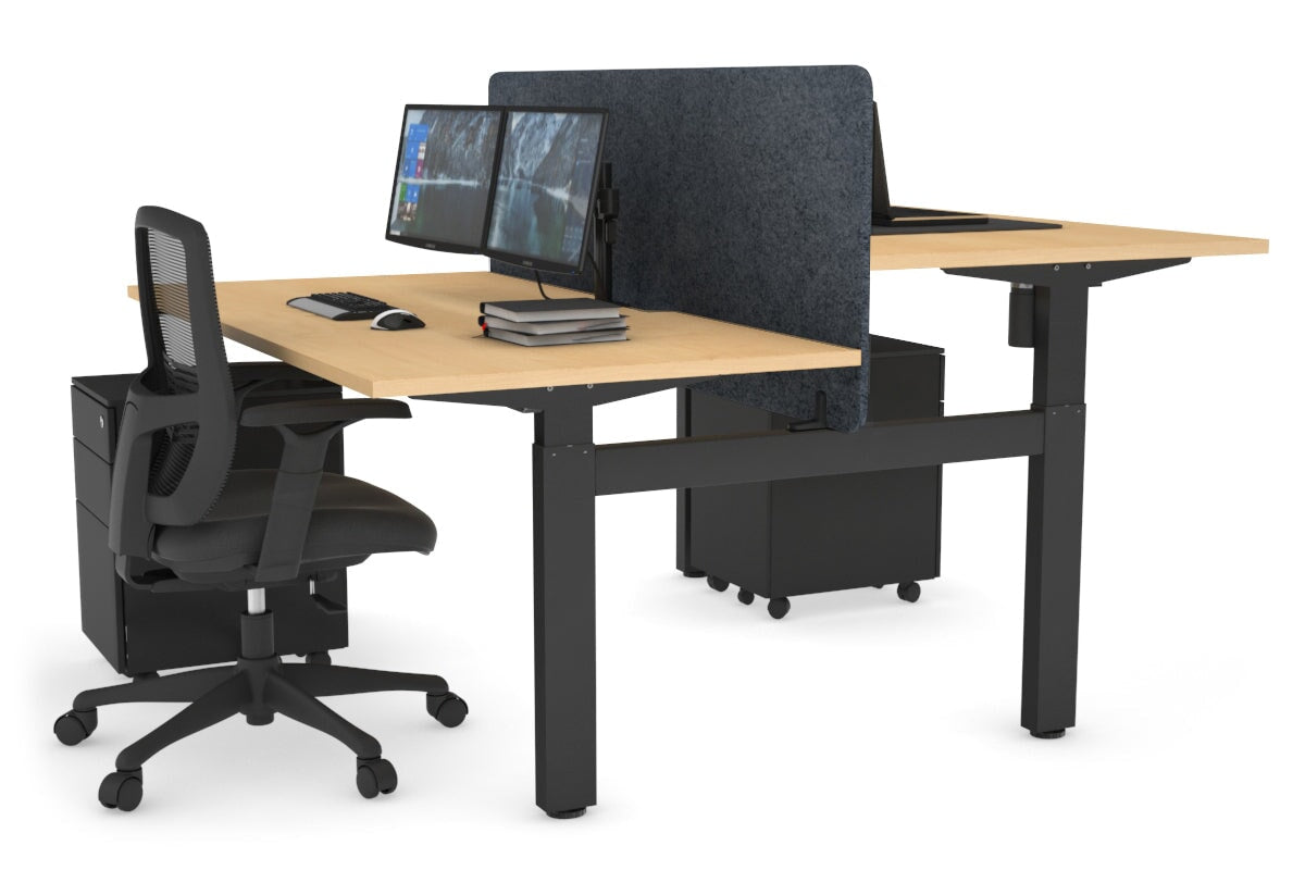 Just Right Height Adjustable 2 Person H-Bench Workstation - Black Frame [1400L x 800W with Cable Scallop] Jasonl maple dark grey echo panel (820H x 1400W) none