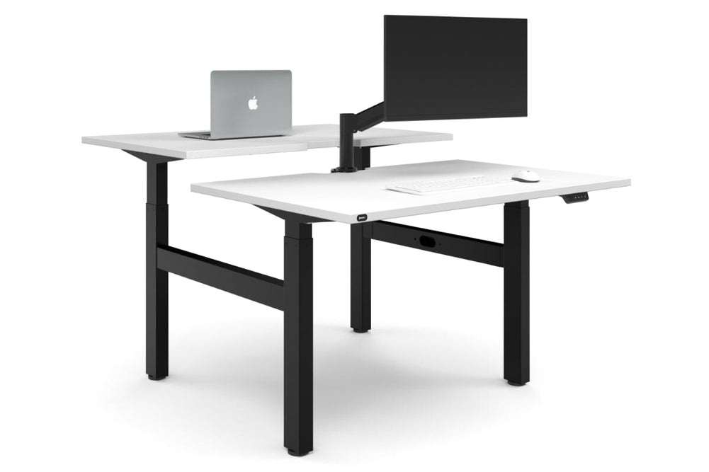 Just Right Height Adjustable 2 Person H-Bench Workstation - Black Frame [1400L x 800W with Cable Scallop]-white none none