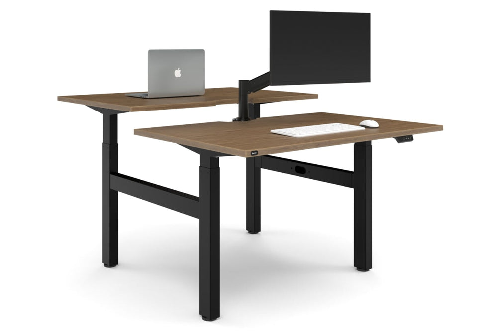 Just Right Height Adjustable 2 Person H-Bench Workstation - Black Frame [1400L x 800W with Cable Scallop]-salvage oak none none