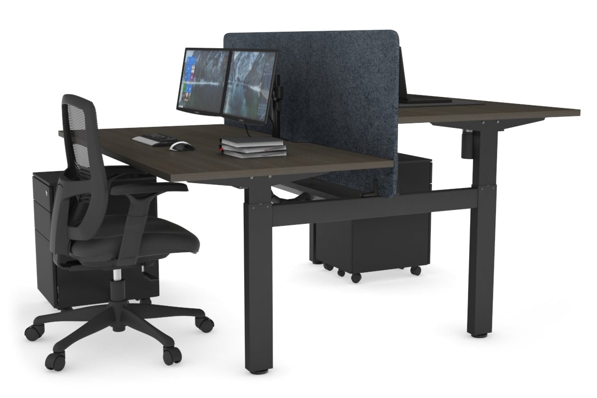 Just Right Height Adjustable 2 Person H-Bench Workstation - Black Frame [1400L x 800W with Cable Scallop] Jasonl dark oak dark grey echo panel (820H x 1400W) black cable tray
