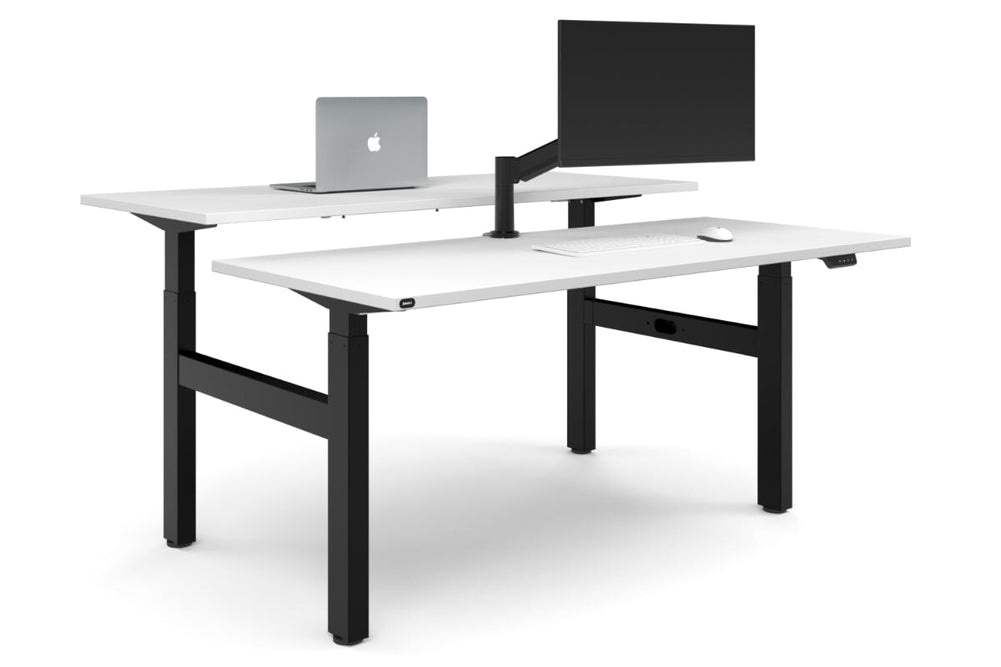 Just Right Height Adjustable 2 Person H-Bench Workstation - Black Frame [1600L x 700W]-white none none
