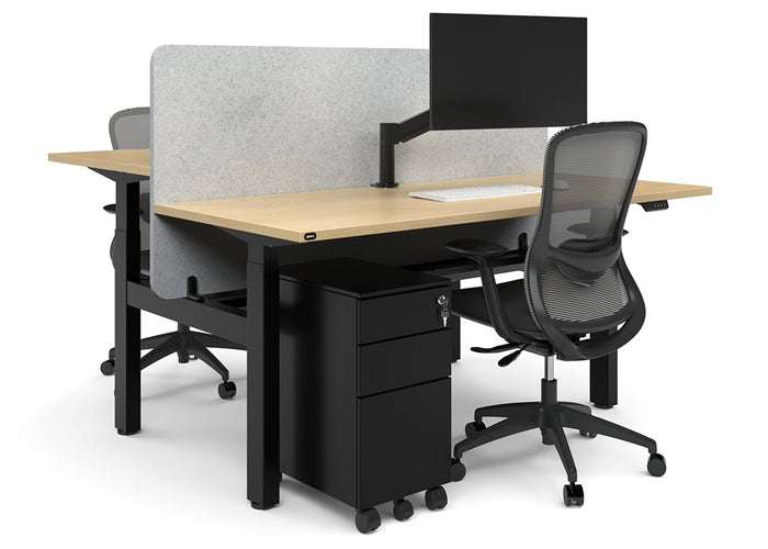 Just Right Height Adjustable 2 Person H-Bench Workstation - Black Frame [1600L x 800W with Cable Scallop] Jasonl 