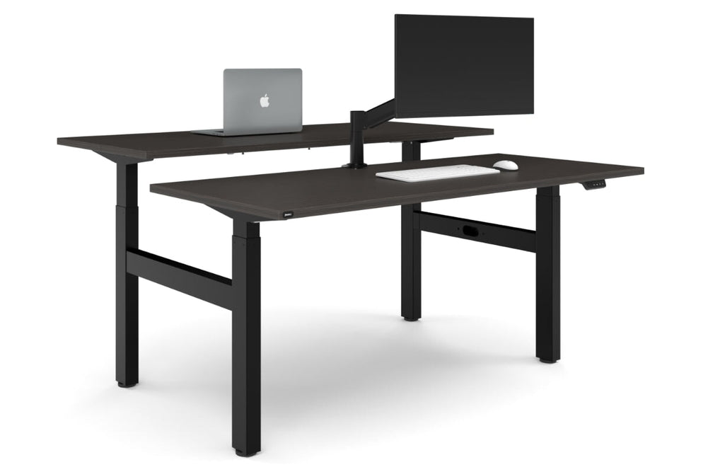 Just Right Height Adjustable 2 Person H-Bench Workstation - Black Frame [1800L x 700W]-dark oak none none