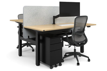  - Just Right Height Adjustable 2 Person H-Bench Workstation - Black Frame [1800L x 700W] - 1