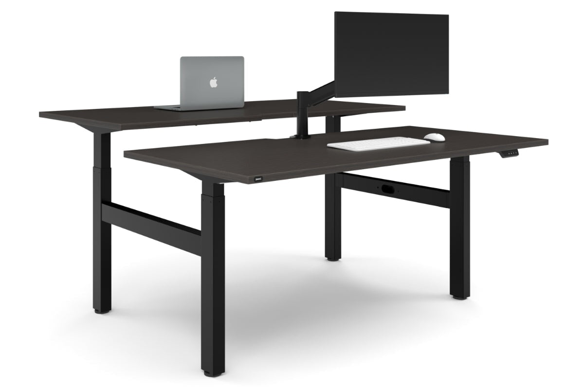 Just Right Height Adjustable 2 Person H-Bench Workstation - Black Frame [1800L x 800W with Cable Scallop]-dark oak none none