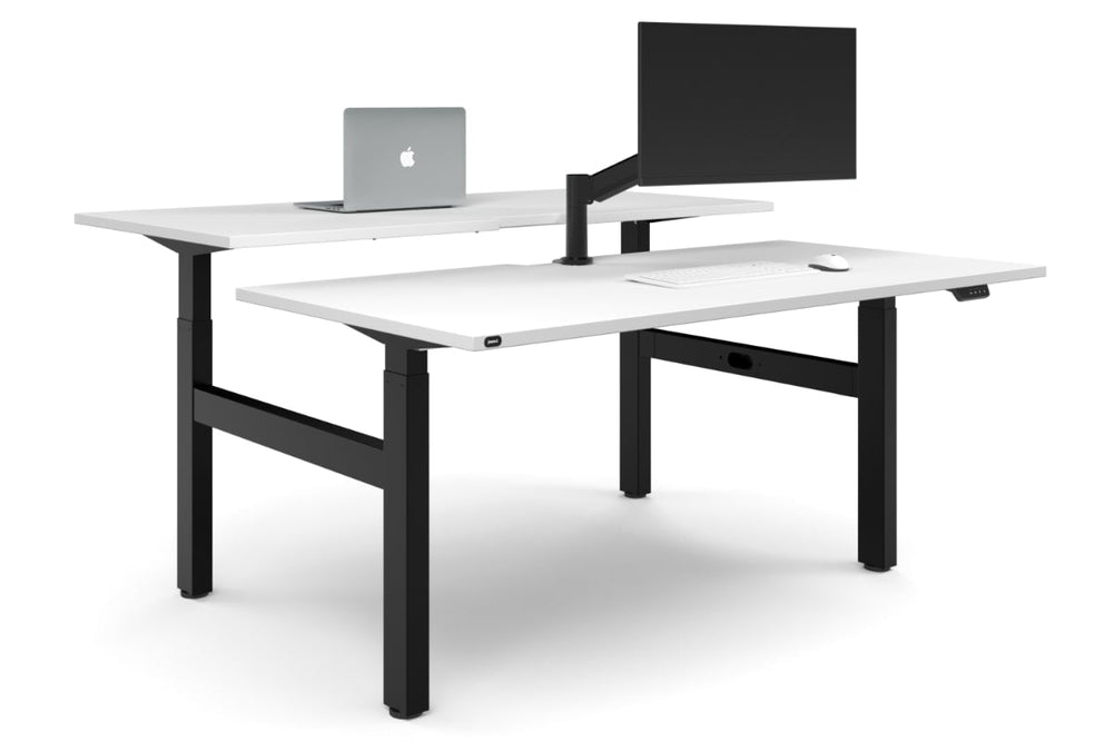 Just Right Height Adjustable 2 Person H-Bench Workstation - Black Frame [1800L x 800W with Cable Scallop]-white none none