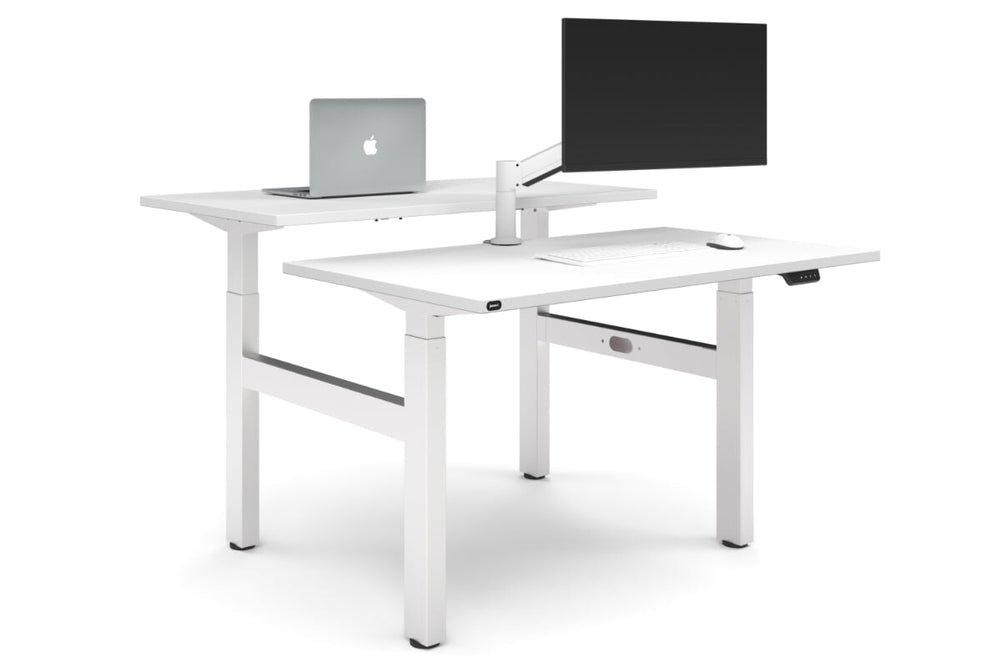 Just Right Height Adjustable 2 Person H-Bench Workstation - White Frame [1200L x 700W]-white none none