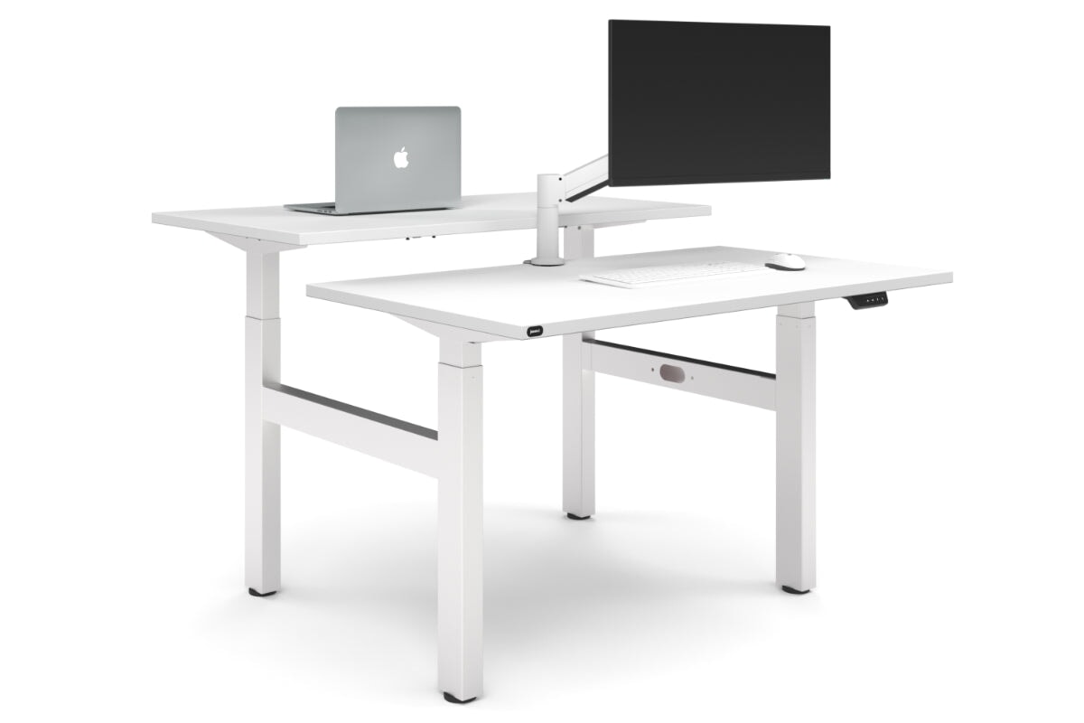 Just Right Height Adjustable 2 Person H-Bench Workstation - White Frame [1200L x 700W]-white none none