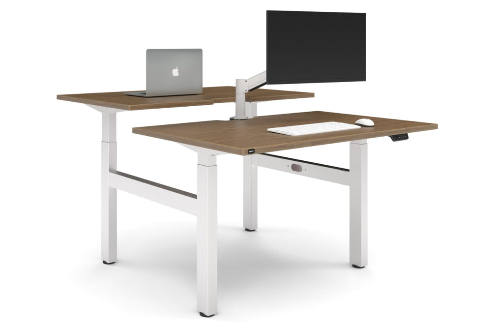 Just Right Height Adjustable 2 Person H-Bench Workstation - White Frame [1200L x 800W with Cable Scallop]-salvage oak none none