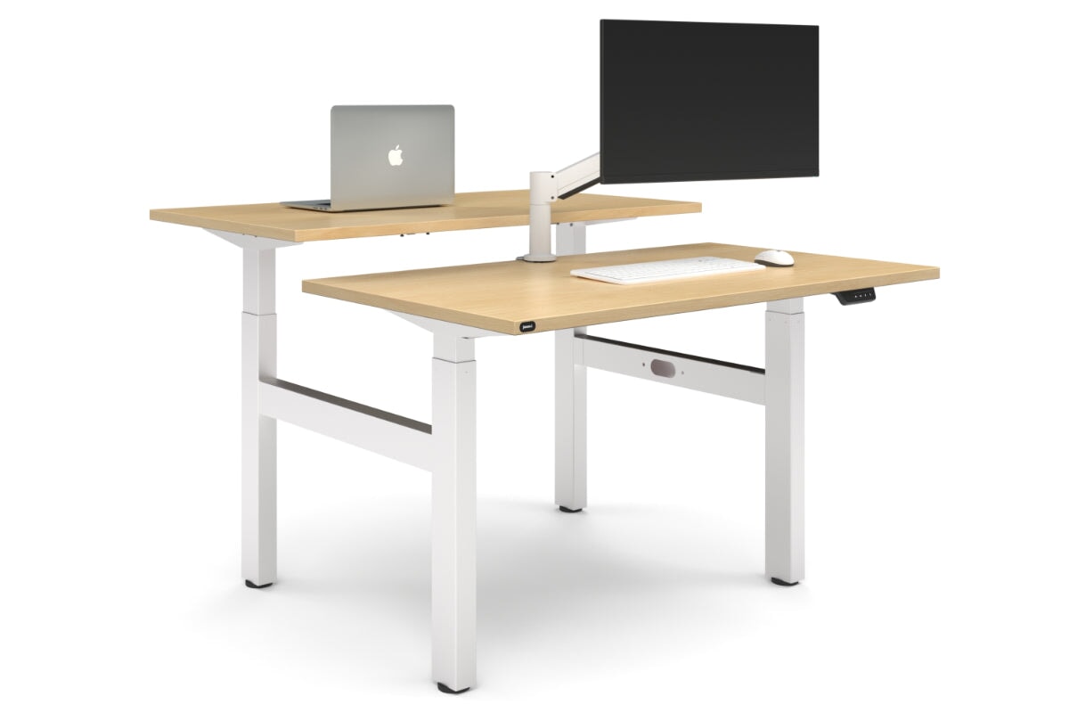 Just Right Height Adjustable 2 Person H-Bench Workstation - White Frame [1400L x 700W]-maple none none