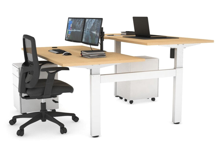 Just Right Height Adjustable 2 Person H-Bench Workstation - White Frame [1400L x 800W with Cable Scallop] Jasonl 