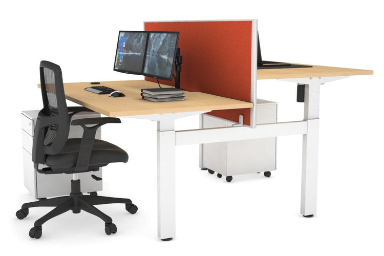 Just Right Height Adjustable 2 Person H-Bench Workstation - White Frame [1400L x 800W with Cable Scallop] Jasonl maple squash orange (820H x 1400W) none