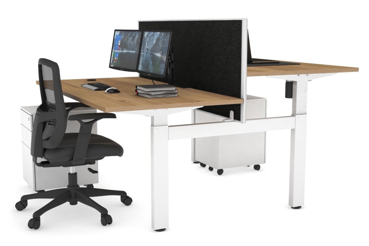 Just Right Height Adjustable 2 Person H-Bench Workstation - White Frame [1400L x 800W with Cable Scallop] Jasonl 