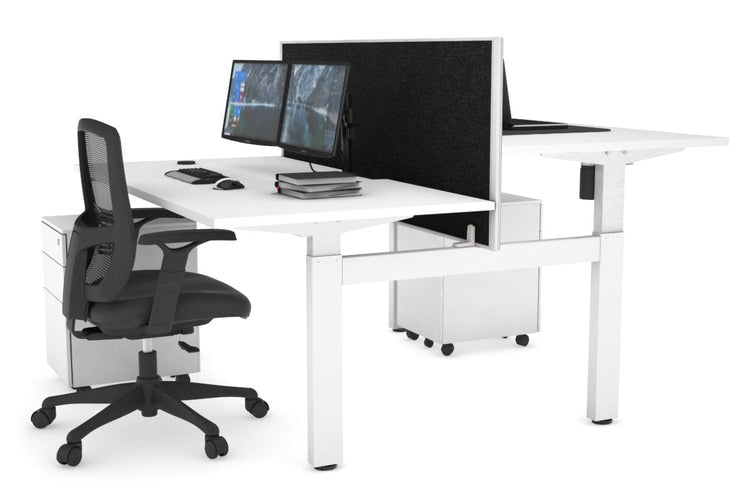 Just Right Height Adjustable 2 Person H-Bench Workstation - White Frame [1400L x 800W with Cable Scallop] Jasonl 