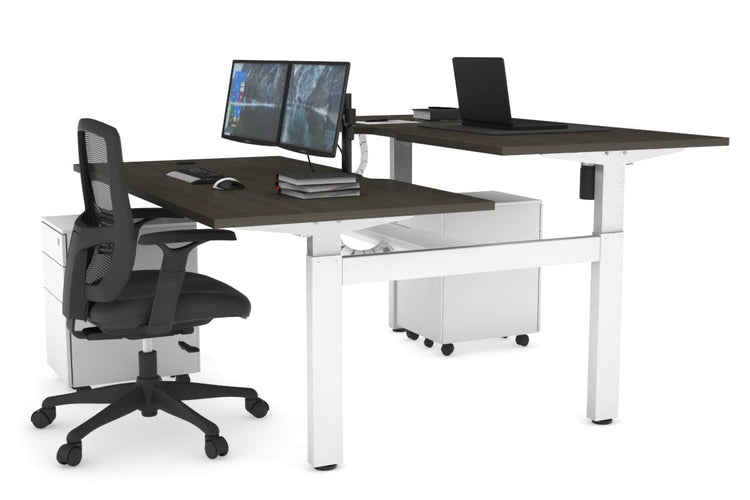 Just Right Height Adjustable 2 Person H-Bench Workstation - White Frame [1400L x 800W with Cable Scallop] Jasonl 