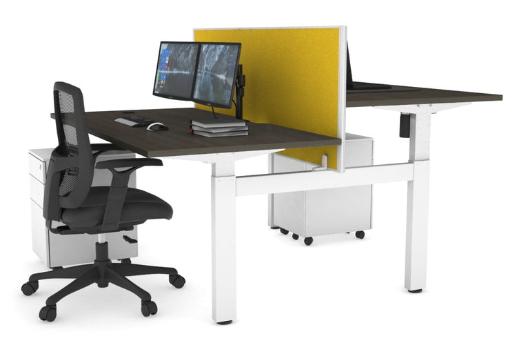 Just Right Height Adjustable 2 Person H-Bench Workstation - White Frame [1400L x 800W with Cable Scallop] Jasonl 