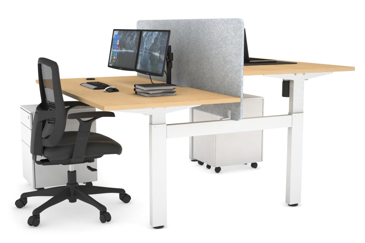 Just Right Height Adjustable 2 Person H-Bench Workstation - White Frame [1400L x 800W with Cable Scallop] Jasonl maple light grey echo panel (820H x 1400W) none