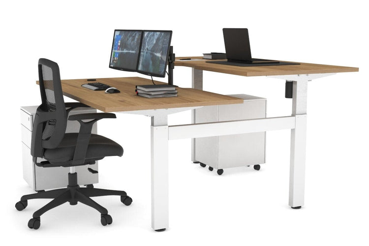 Just Right Height Adjustable 2 Person H-Bench Workstation - White Frame [1400L x 800W with Cable Scallop] Jasonl 