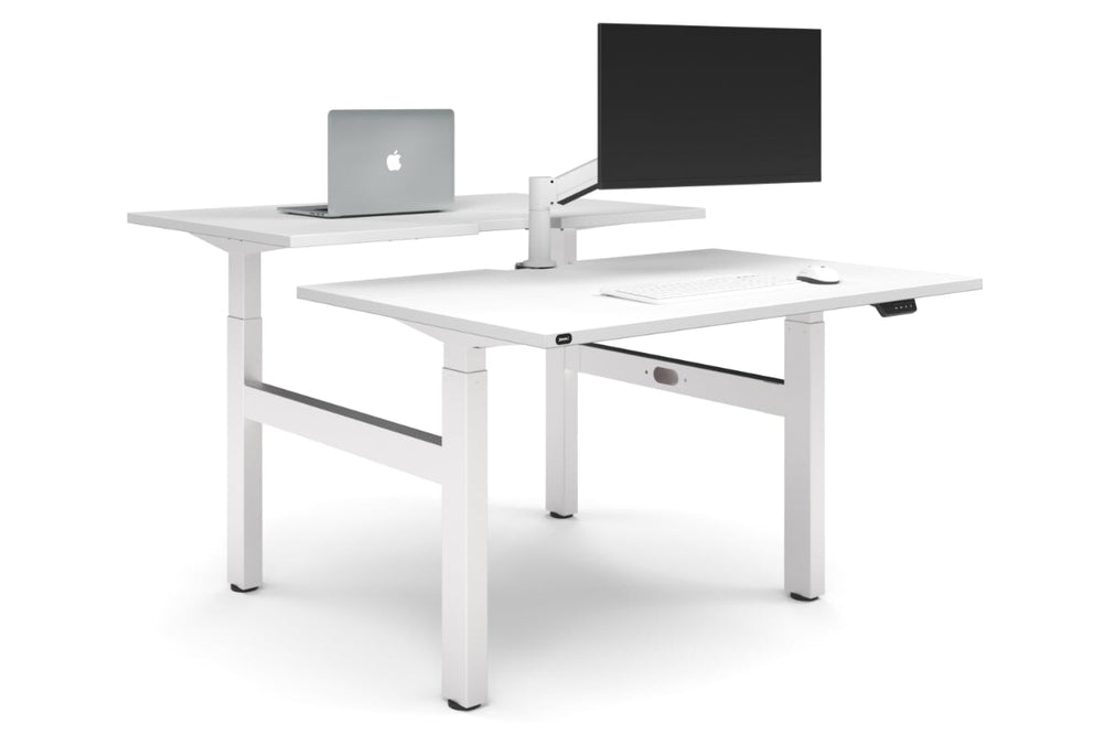 Just Right Height Adjustable 2 Person H-Bench Workstation - White Frame [1400L x 800W with Cable Scallop]-white none none