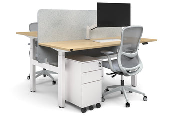  - Just Right Height Adjustable 2 Person H-Bench Workstation - White Frame [1400L x 800W with Cable Scallop] - 1