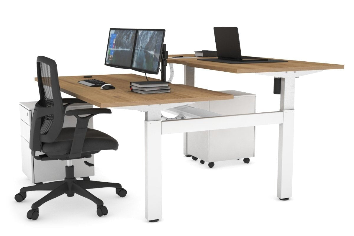 Just Right Height Adjustable 2 Person H-Bench Workstation - White Frame [1400L x 800W with Cable Scallop] Jasonl 