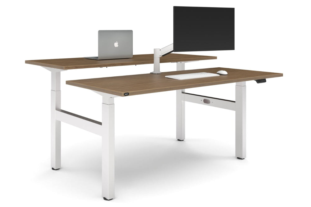 Just Right Height Adjustable 2 Person H-Bench Workstation - White Frame [1600L x 700W]-salvage oak none none