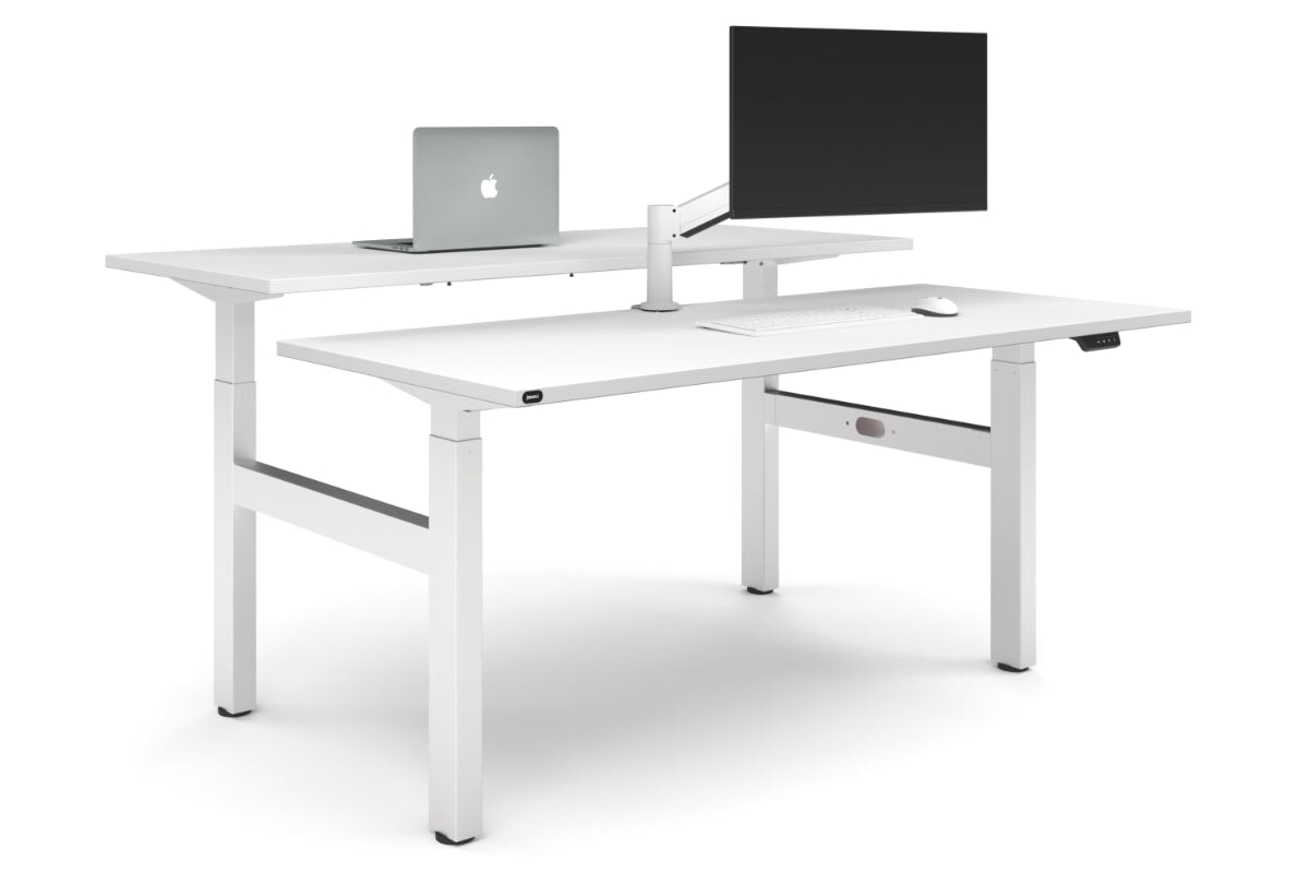 Just Right Height Adjustable 2 Person H-Bench Workstation - White Frame [1600L x 700W]-white none none