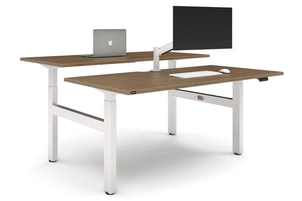 Just Right Height Adjustable 2 Person H-Bench Workstation - White Frame [1600L x 800W with Cable Scallop]-salvage oak none none