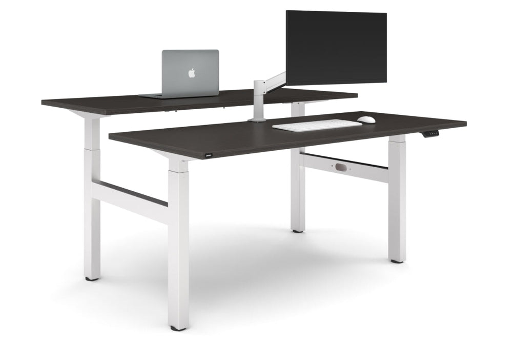 Just Right Height Adjustable 2 Person H-Bench Workstation - White Frame [1800L x 700W]-dark oak none none