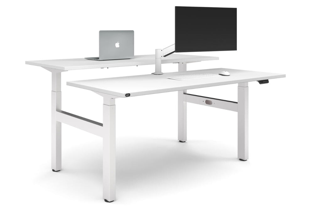 Just Right Height Adjustable 2 Person H-Bench Workstation - White Frame [1800L x 700W]-white none none