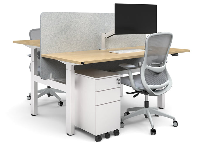 Just Right Height Adjustable 2 Person H-Bench Workstation - White Frame [1800L x 700W] Jasonl 